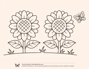 Sunflowers and Butterfly Coloring Page