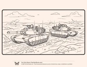 Coloring page of tanks in action