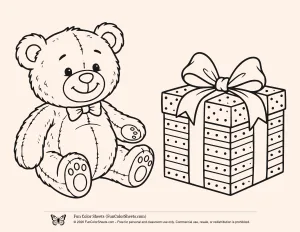Teddy Bear and Present Coloring Sheet
