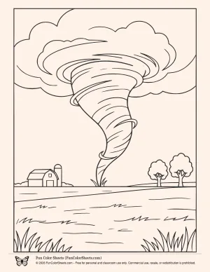 Tornado Farm Scene Coloring Page