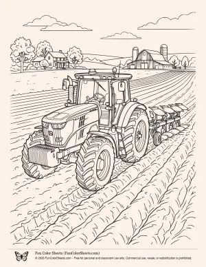 Tractor with Plow Coloring Page