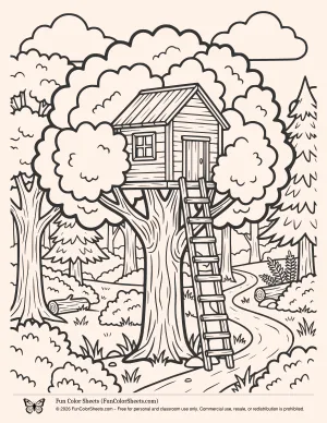 Tree House Coloring Page