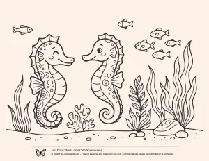 Coloring Page of Two Seahorses