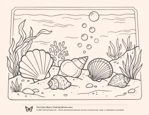 Coloring Picture of an Underwater Sea Shell Scene