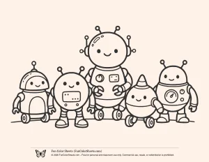 Cute Mini Robots Coloring Sheet