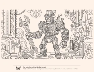 Steampunk Robot Coloring Sheet