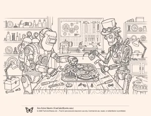 Steampunk Robots Coloring Page