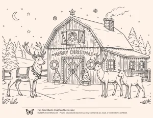 Christmas Reindeer Scene Printable Coloring Page