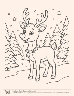 Easy Rudolph Reindeer Coloring Page