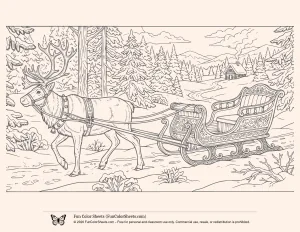 Reindeer Sleigh Coloring Page