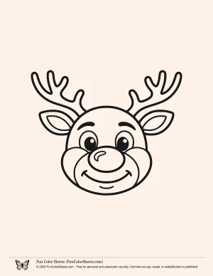 Easy Rudolph the Red Nose Reindeer Coloring Sheet
