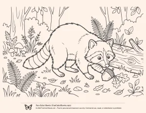 Curious Woodland Raccoon Coloring Page