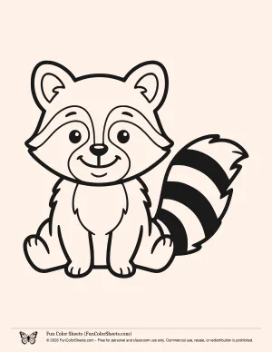 Raccoon Coloring Pages: Easy Cartoon Raccoon Coloring Page