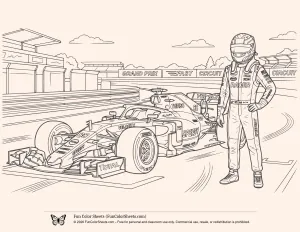 F1 Race Car and Driver Coloring Page