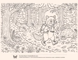 Forest Adventure Raccoon Coloring Page
