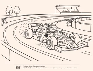 Medium Difficulty Race Car Coloring Page