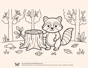 Simple Woodland Raccoon Coloring Page
