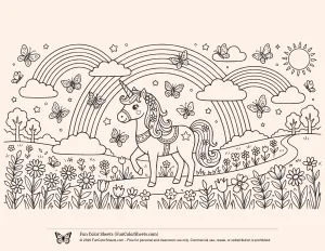 Unicorn and Rainbows Coloring Sheet