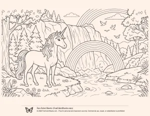 Unicorn Rainbows River Coloring Page